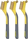 Amazon Basics Brass Mini Wire Brushes for Cleaning, Rust Removal, Paint Removal, Soft Grip Ergonomic Handle, 1/2 inch, Yellow/Grey, 3-Pack