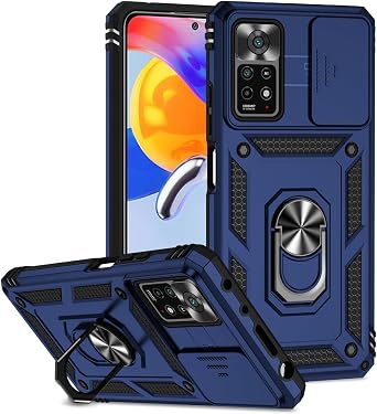 Case for Redmi Note 11 Pro 4G/5G/Note 11E Pro/Redmi Note 12 Pro 4G Case with Slide Camera Cover Built-in 360 Rotate Kickstand Magnetic Shockproof Phone Cover for Xiaomi Redmi Note 11 Pro Blue
