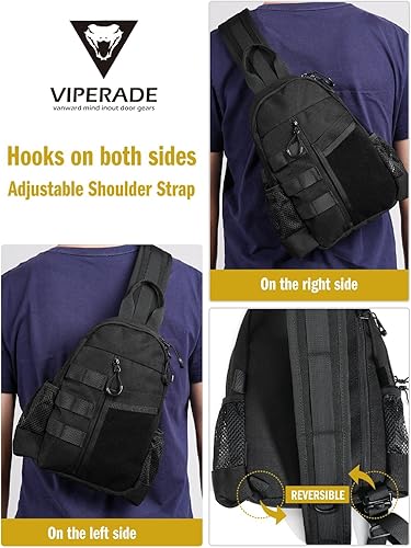 Miniatura 14 de VIPERADE CHS1 - Bolsa cruzada 1000D para senderismo, bolsa táctica para viajes, senderismo, bolsa cruzada para mujeres y hombres, Negro