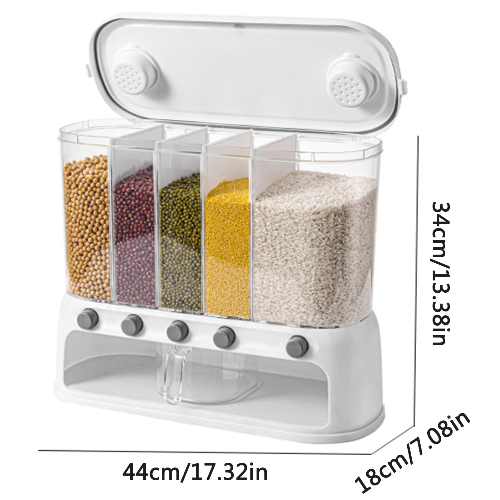 Distributore Di Cibi Montati A Parete - Di Contenitori Cereali Da 20 Kg | Secchio A Secco | Organizzatore Di Stoccaggio Della Cucina Con Sezioni Multipli Per Snack Di Riso Per La Gestione