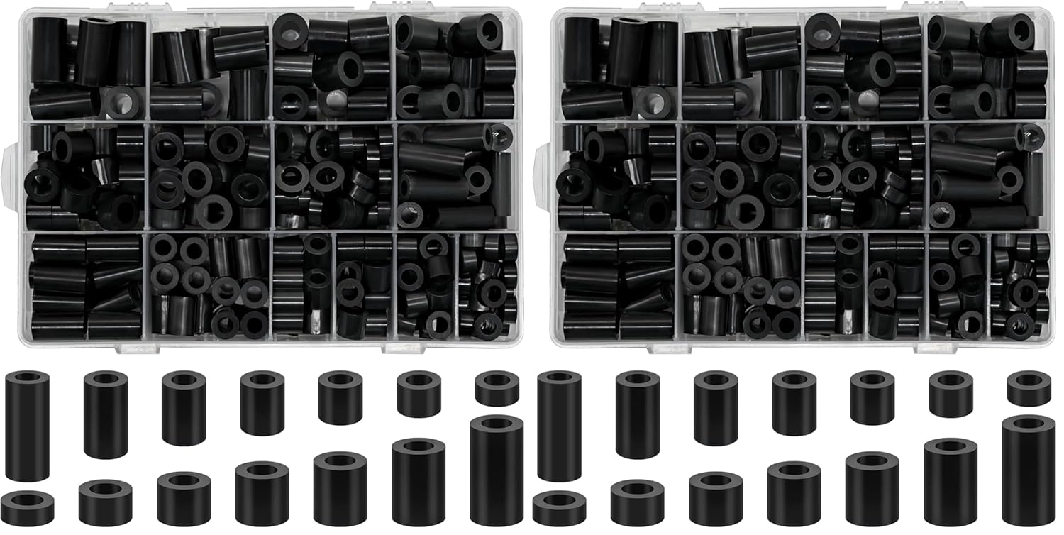 M6 M8 Nylon Spacer, 300 Pcs Round Electrical Outlet Spacers Standoff Non-Threaded Assortment Kit for PCB Motherboard, Circuit Board, Electrical Screws Switch and Receptacle (Black) (Pack of 2)