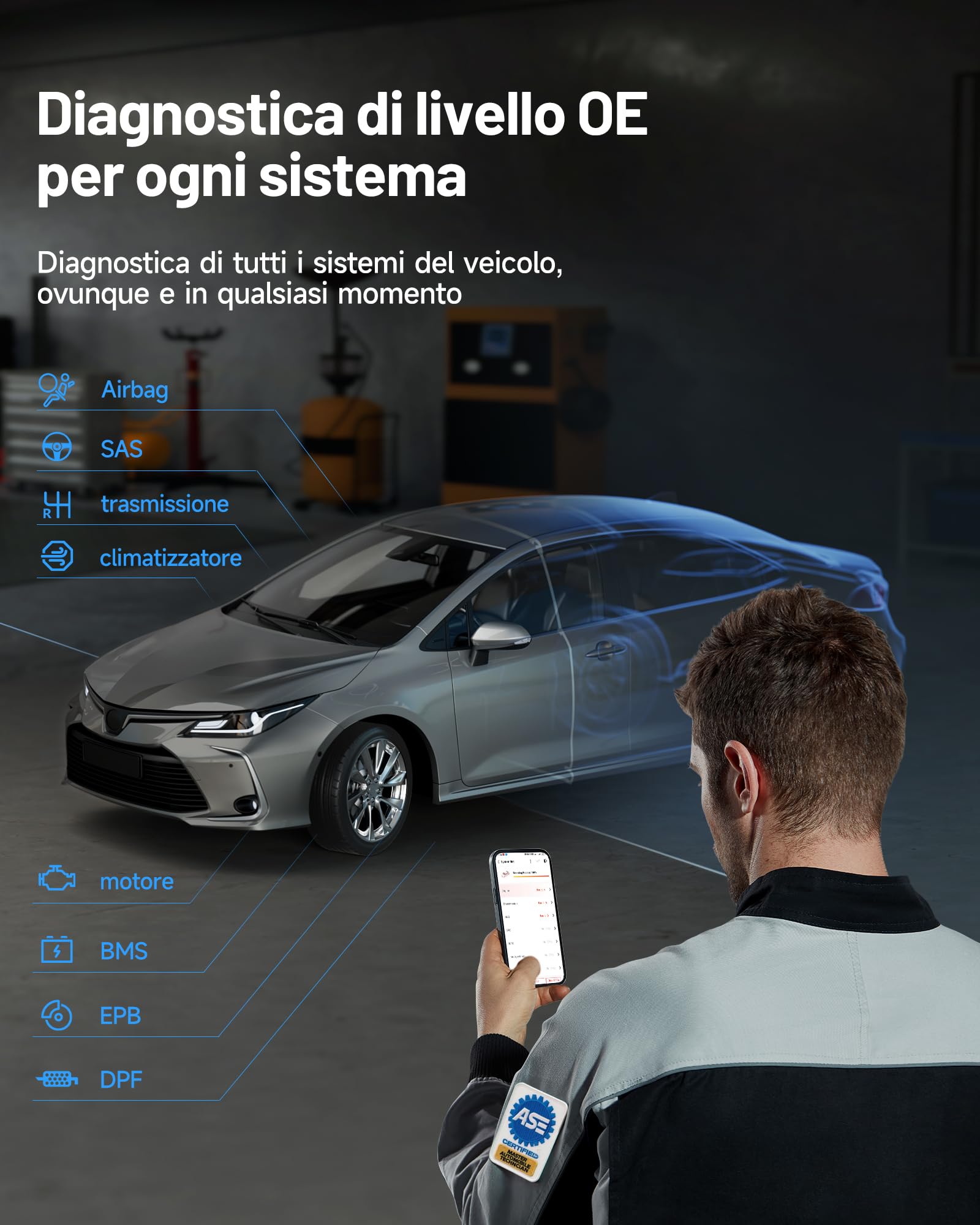 TOPDON TopScan Master Diagnosi Auto, OBD2 Diagnostica Bluetooth Professionale in Italiano, Scanner Auto per iOS e Android, 30+ Servizi di Reset, Test Attivo, CAN FD&DoIP, FCA/Nissan/Renault SGW