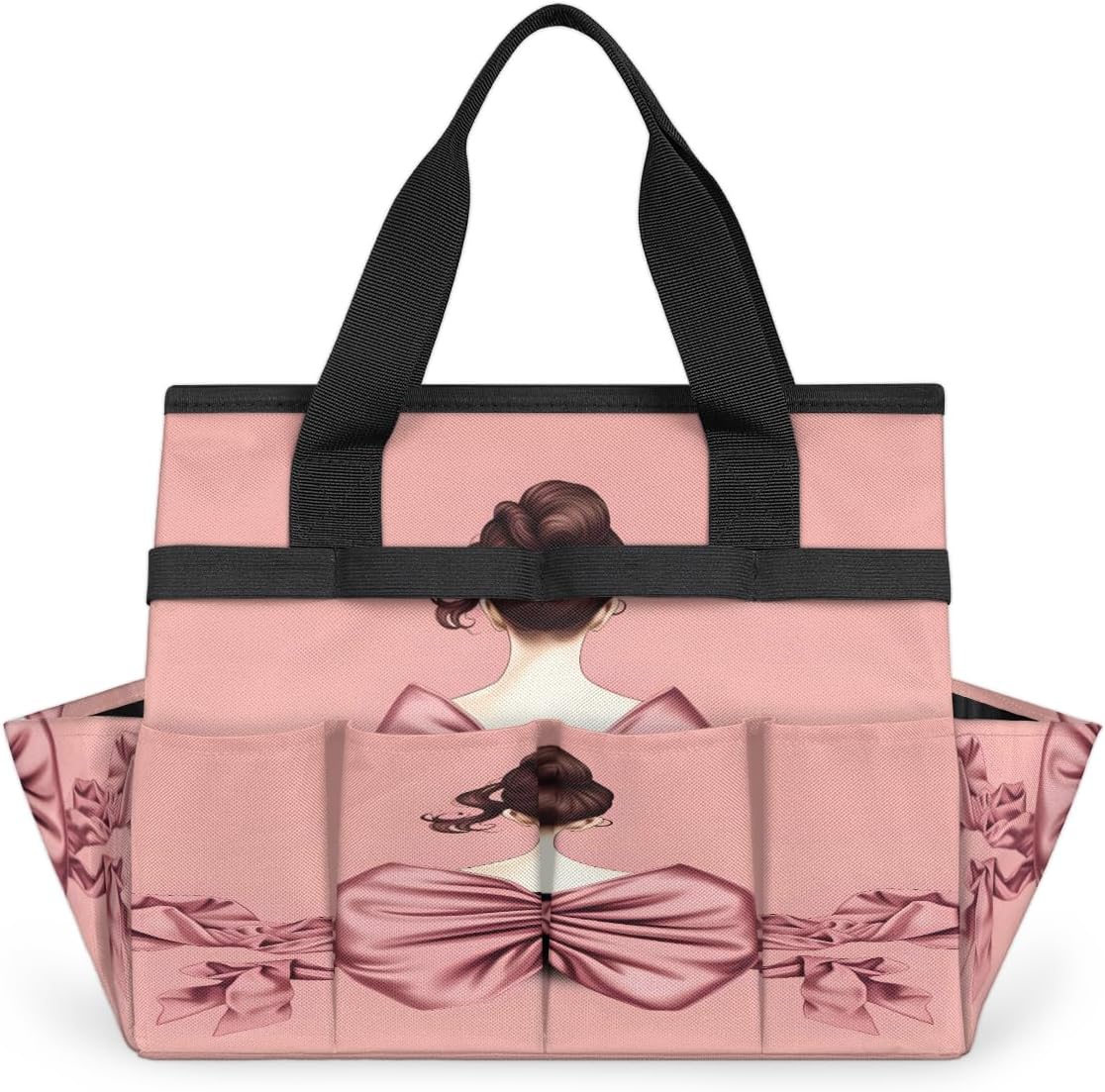 Pink Bow Girls Garden Tool Bag for Women Men Garden Storage Tote Bag with 10 Pockets & Handle Gardening Tool Organizer for Garden Patio Indoor Outdoor