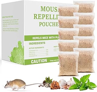 Pest Repellent Pouches, 10 Pack Peppermint Oil for Mice, Rodent, Mouse, Rats, Spider, Squirrel, Pest Control Indoor & Outdoor, Natural Mouse Deterrent Replace Traps Family & Pet Safe