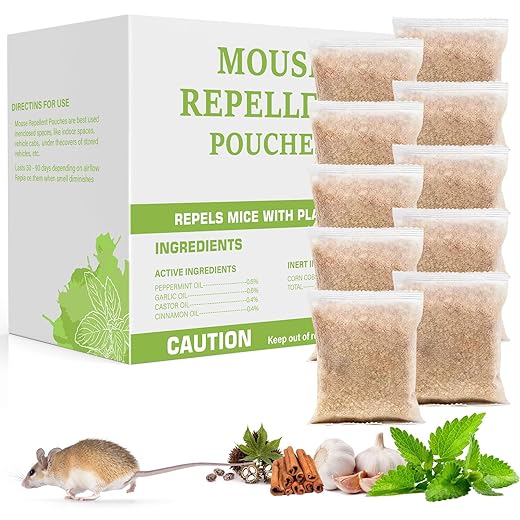 Pest Repellent Pouches, 10 Pack Peppermint Oil for Mice, Rodent, Mouse, Rats, Spider, Squirrel, Pest Control Indoor & Outdoor, Natural Mouse Deterrent Replace Traps Family & Pet Safe