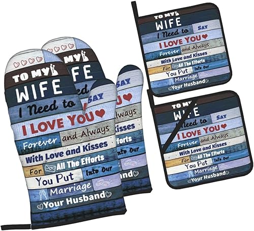 Miniatura 2 de Socira to My Wife - Juego de guantes de horno y soportes para ollas, guantes de horno resistentes al calor y almohadillas calientes para esposa,