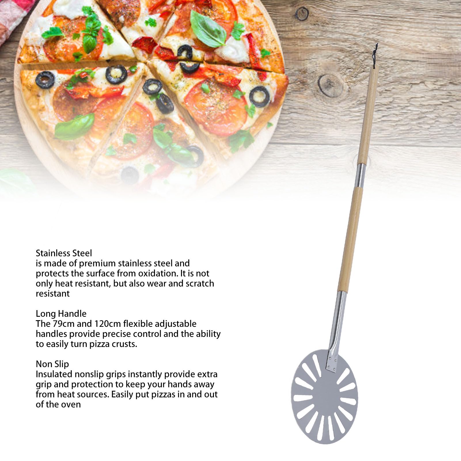 Pala per Pizza da 9 Pollici Pala per Pizza in Acciaio Inossidabile 304 con Manico in Lega di Alluminio per Chef, Panettieri, Forno Fatto in Casa Accessori per Pizze per Interni