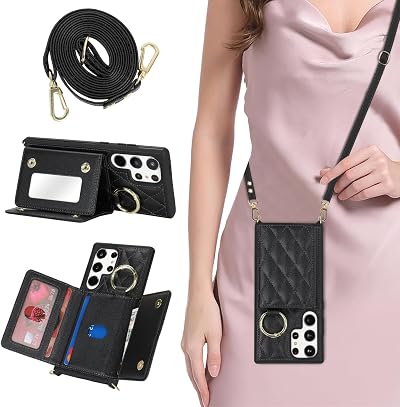 Cavor for Samsung Galaxy S23 Ultra Wallet Case with Card Holder, Black