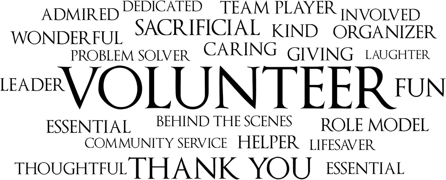 Volunteer Word Cloud Decal - Appreciation Gift Stickers Wall Art - Volunteer Office Wall Sticker - Business Work Teamwork Vinyl Sticker - Removable Wall Decal - Inspirational Wall Saying Vinyl Quote