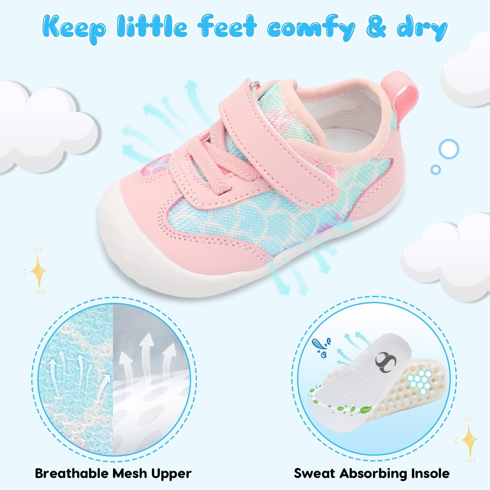 JIASUQI Baby Barefoot Shoes Boy Girls First Walking Shoe Infant Breathable Sneakers Lightweight Non-Slip Crib Shoes Indoor Outdoor - 5