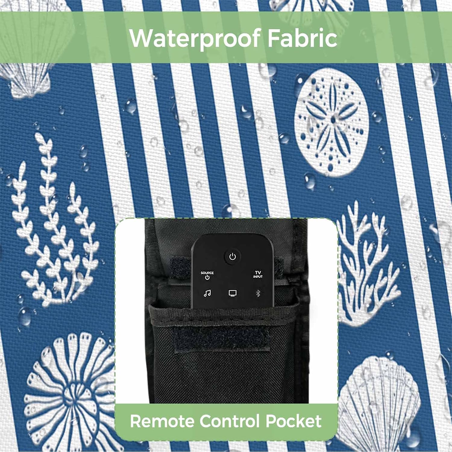 Outdoor TV Cover 75 Inch Dark Blue Stripes Shell TV Enclosure Ocean Starfish Jellyfish Coral TV Covers for Outside TV Display Screen Protector with Remote Control Pocket Home Decor