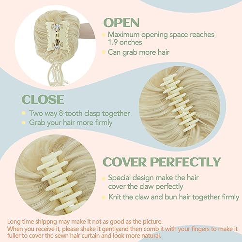 Miniatura 3 de S-noilite 1 moño despeinado con clip de garra, moño falso con bandas elásticas para el cabello, extensiones de moño rizado con clip de pinza para