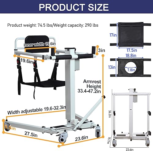 Miniatura 11 de Silla elevadora de paciente, silla de ruedas elevadora para el hogar, silla portátil de transferencia para ancianos, altura ajustable con dos Basic