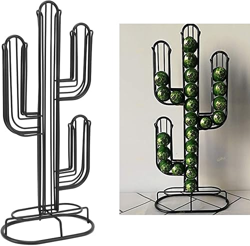 Soporte para cápsulas de café, organizador de cápsulas de café en forma de cactus, soporte de almacenamiento de cápsulas de hierro negro con