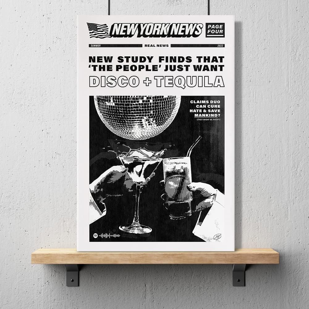 OIOANA Vintage Music Aesthetics Poster Prints Funny Black and White New York News Canvas Wall Art Humor Quotes Poster Trendy Retro Party Wall Decor for Living Room 16x24in Unframed: Posters & Prints
