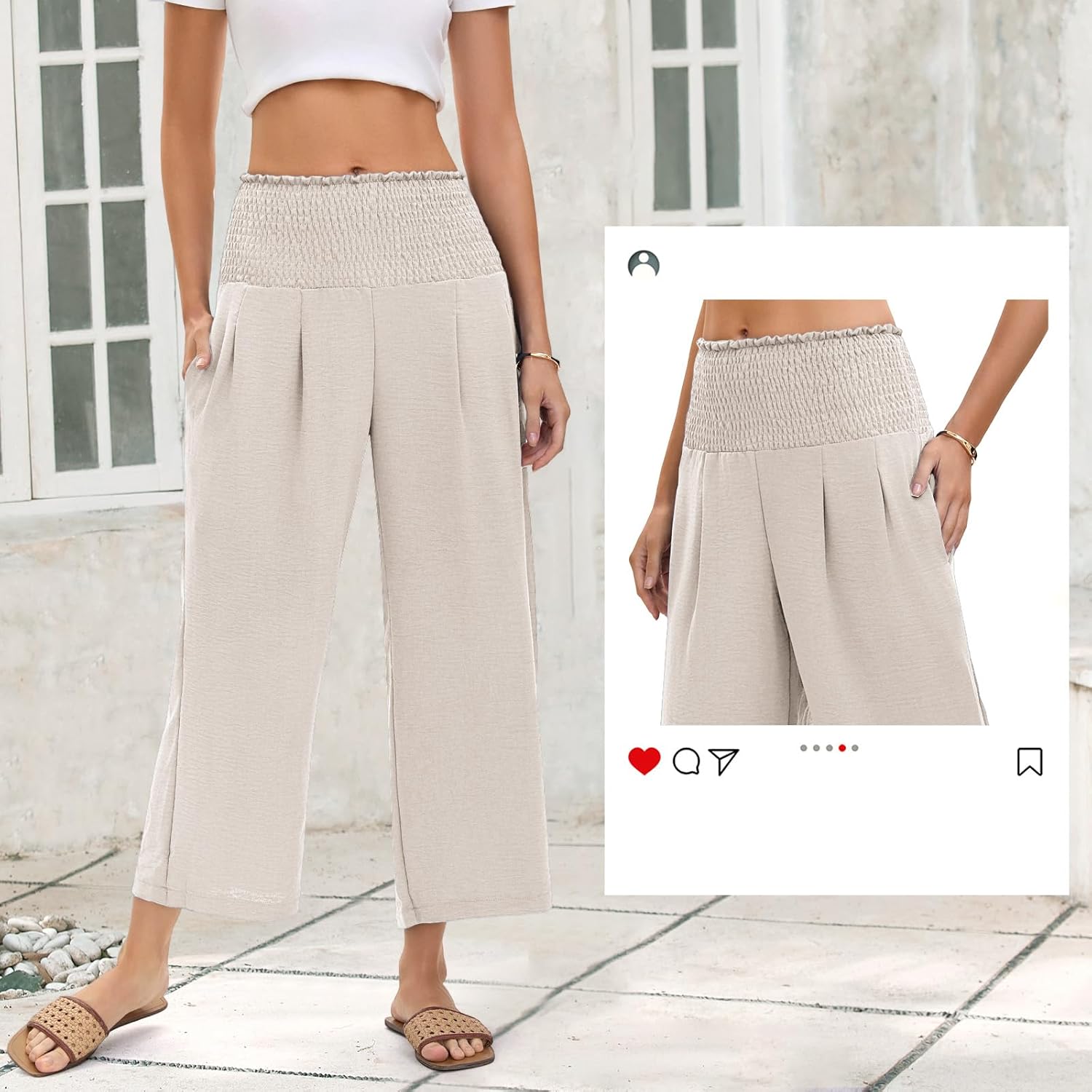 TLJIANG Womens Pants Wide Leg High Waisted Palazzo Pants Wide Leg Long Lounge Pant Trousers with Pocket - Image 7