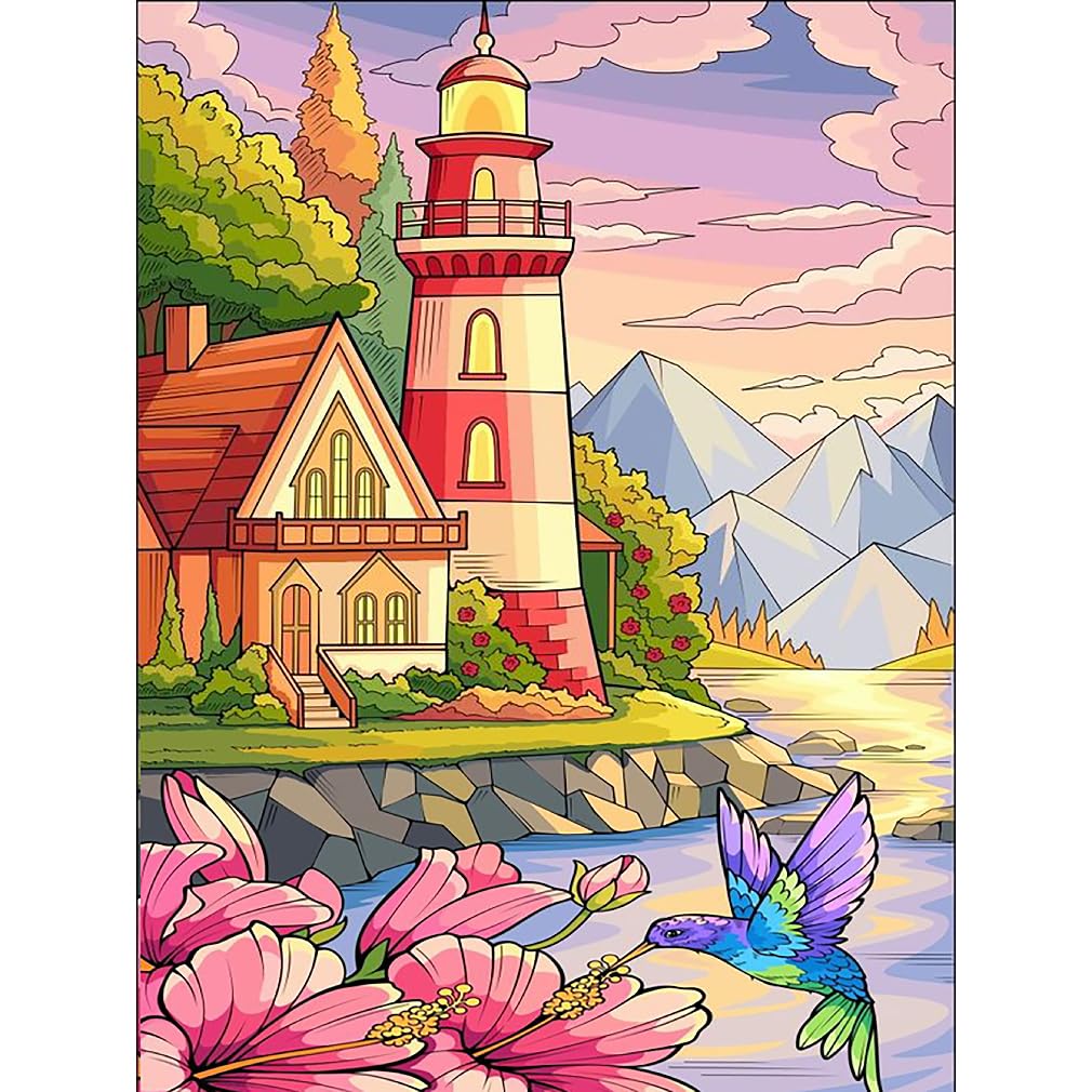 LWZAYS Lighthouse Diamond Painting Kit, Bird Flower Diamond Painting Kit for Adult, 5D DIY Mosaic Kits for Adults, Diamond Painting Art Craft Kits Gift for Home Decor 30x40cm