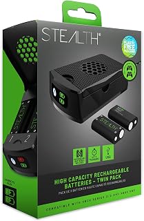 Stealth Xbox One, Series S, Series X Zwei wiederaufladbare Akkupacks mit geflochtenem Ladekabel und Ladebox - Schwarz