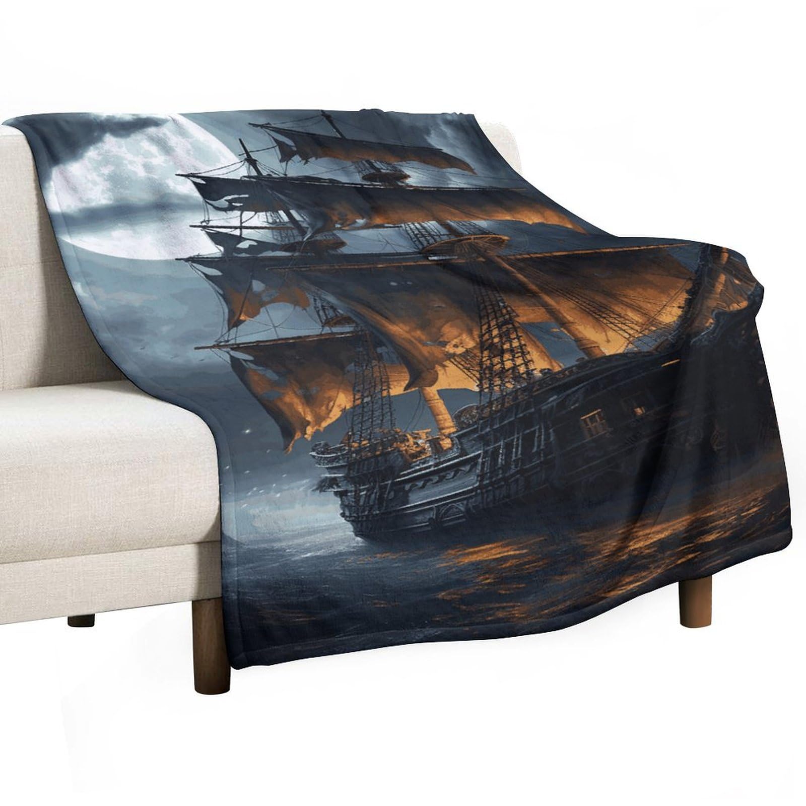 Couverture polaire bateau pirate 102x152 cm en flanelle douce pour lit et canapé