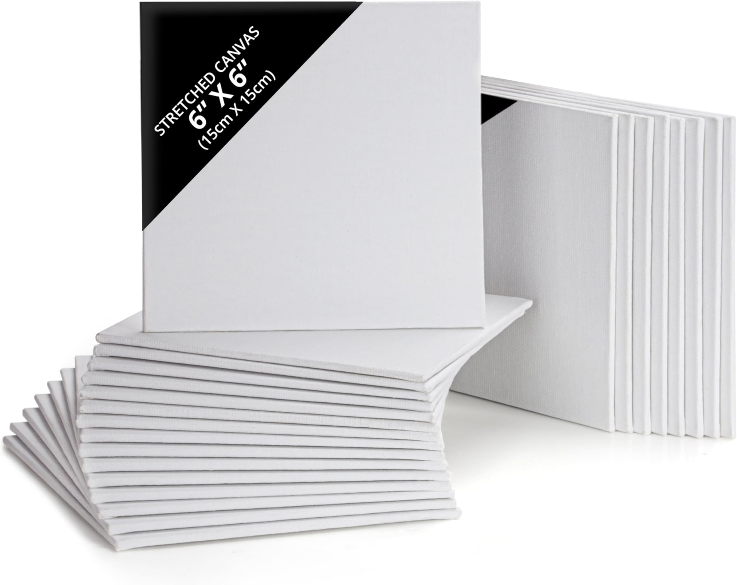 Belle Vous 24 Pack Blank Canvas - 15 x 15cm (6 x 6 inches) - Pre Stretched Canvas Panel Boards - Suitable for Acrylic and Oil Painting Also for Sketching and Drawing