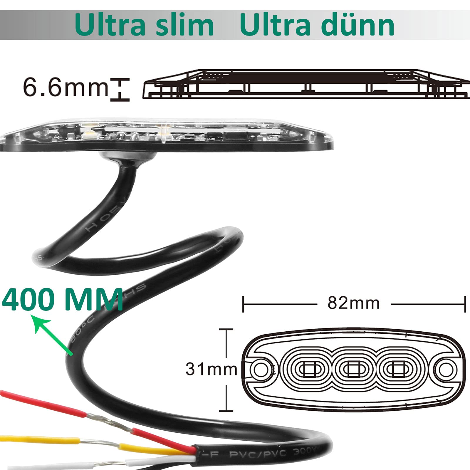 Willpower 4pz Ultra Sottile Luce Stroboscopica di Emergenza 6LED Ambra