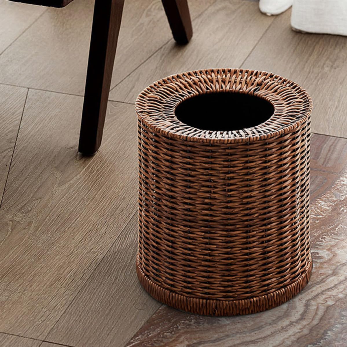 ORFOFE Mülleimer Großer Papierkorb Retro 12l aus Geflochtenem Material Robust und Leicht zu Reinigen für Wohnzimmer und Schlafzimmer Zuhause