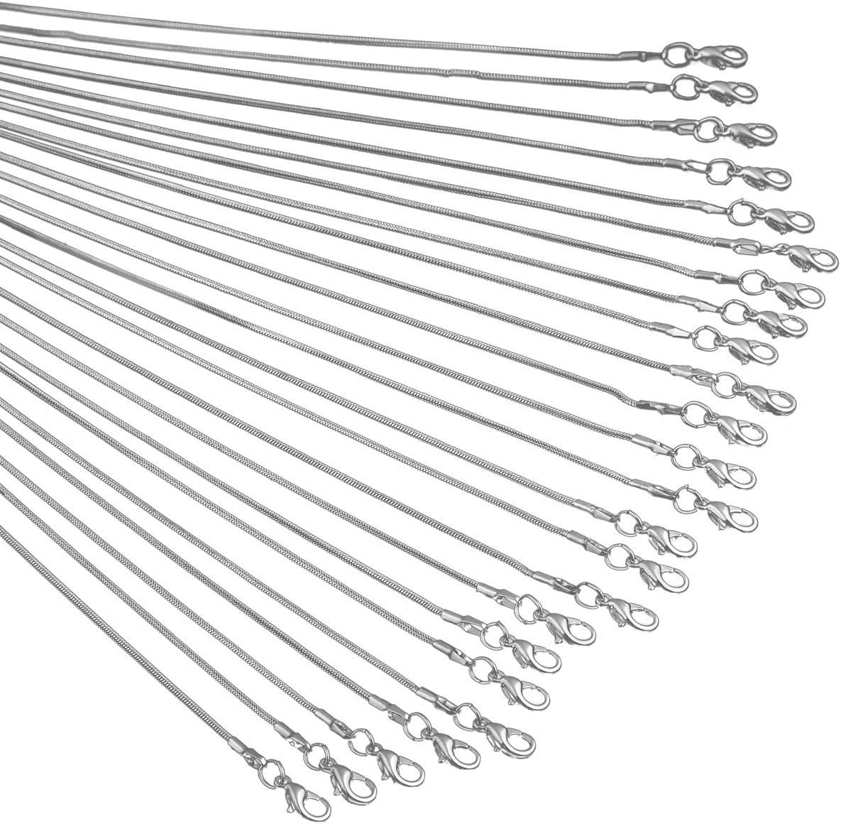 24pcs Chains for Jewelry Making 20 Inch 925 Sterling Silver Plated 1.2mm DIY Snake Chain Bulk Link Necklace with Lobster Clasps