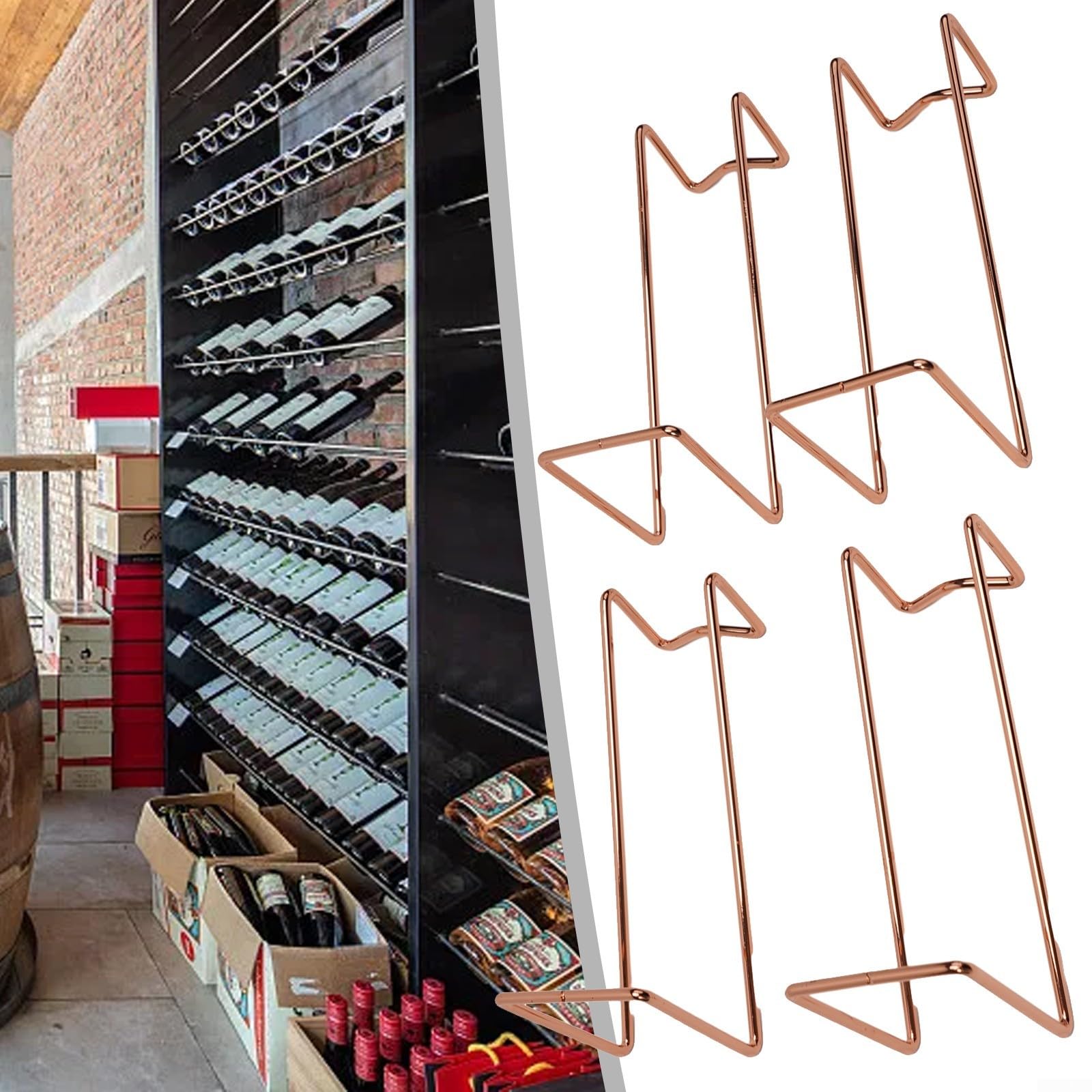 4 supporti per bottiglie di vino, portabottiglie in metallo, espositore per bottiglie di vino e liquori (argento)