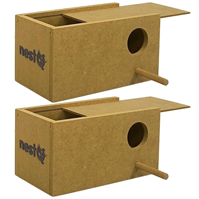 nestQ Pack 2 Nidos Periquitos Madera MDF Caja Cría Viruta 20.5x11.5x11cm