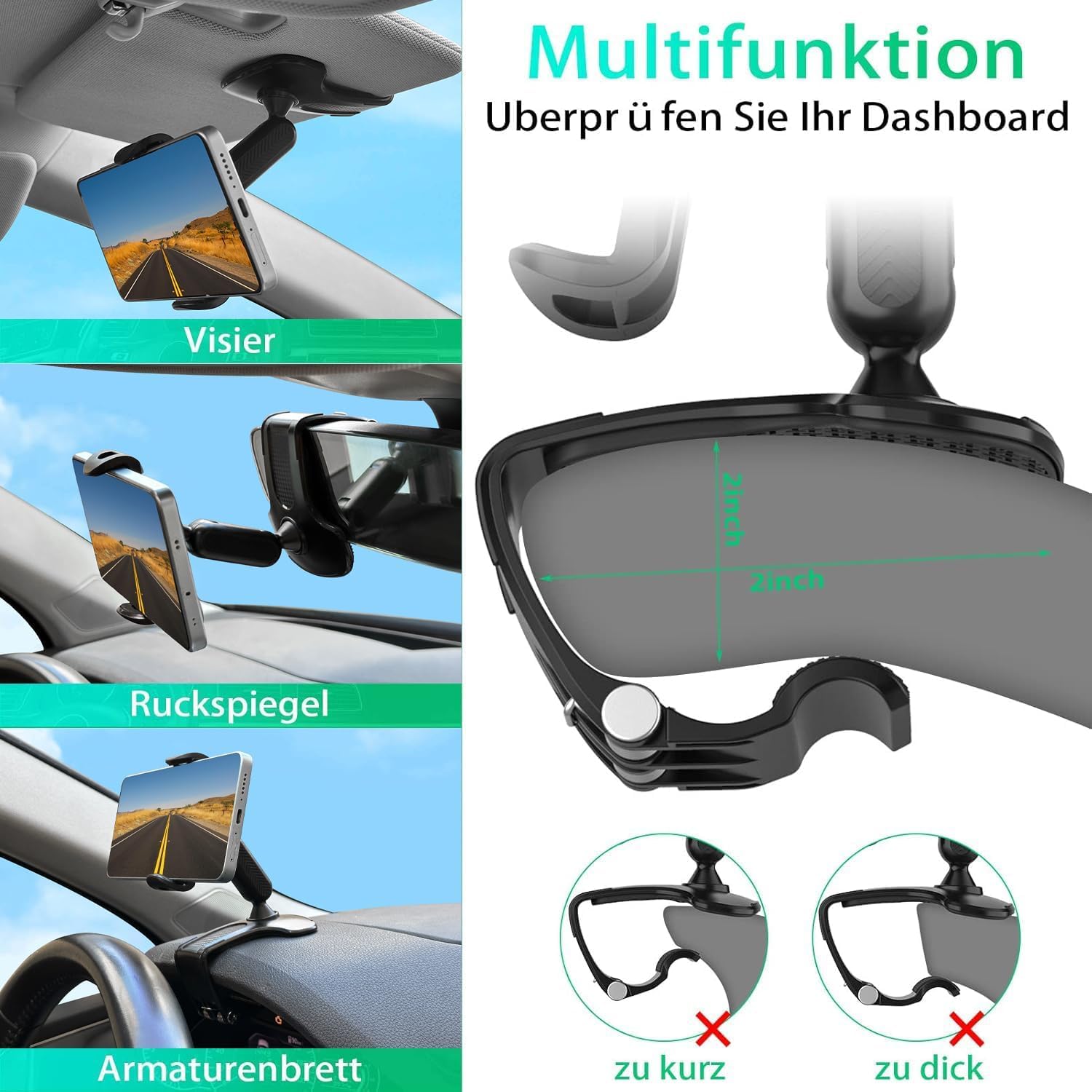 Support de téléphone Multifonction pour Tableau de Bord de Voiture pour VW Caddy 5/V 2020-2024 2025, Support de Téléphone Voiture Rotation à 360 degrés