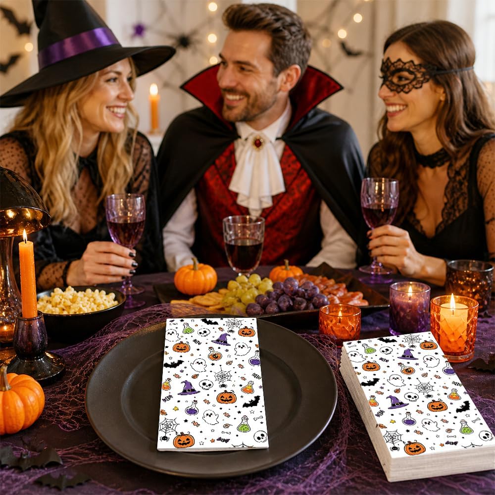 Halloween Napkins Disposable, Halloween Paper Dinner Guest Napkins 50 Pcs