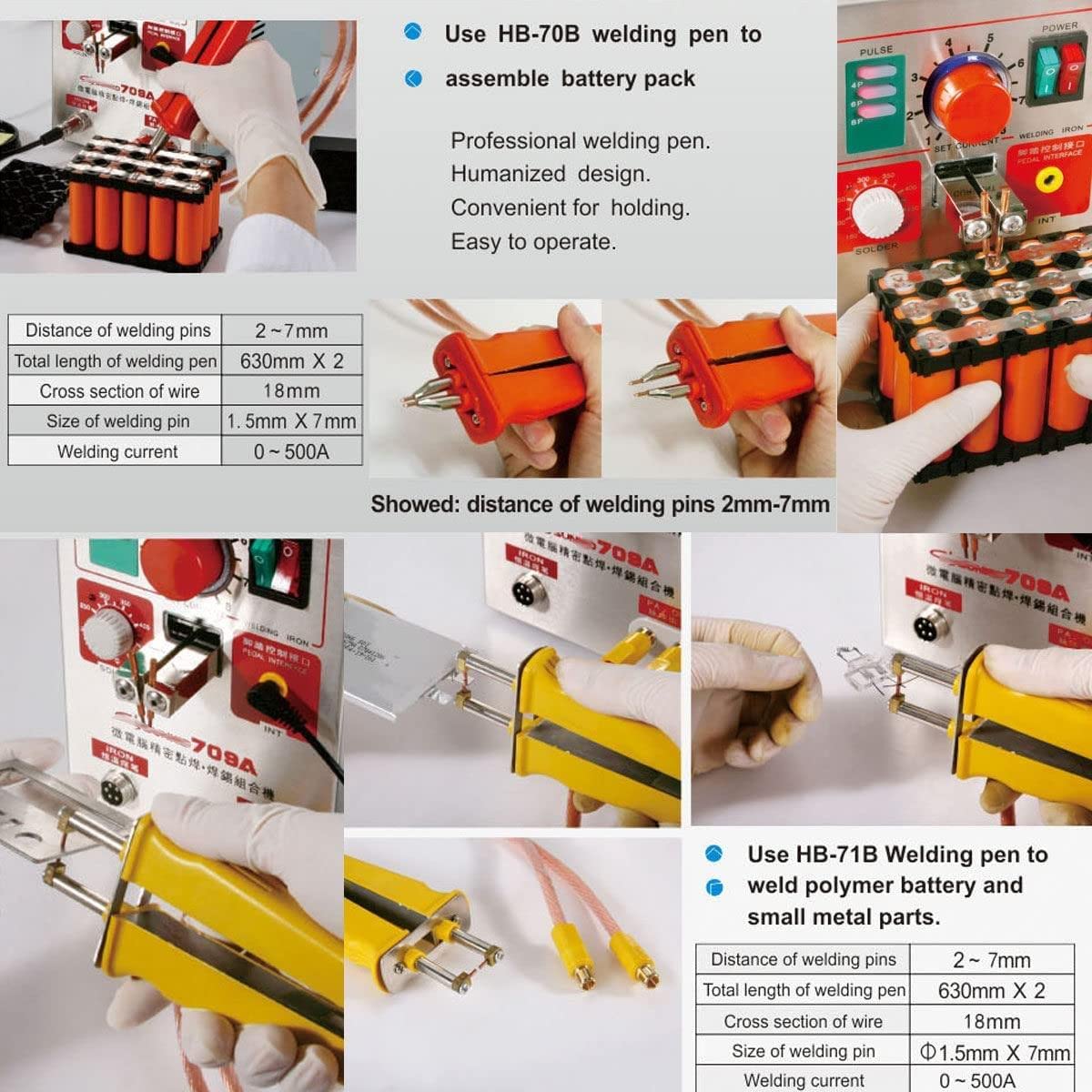Saldatrice a punti a impulsi 709A, saldatrice a batteria da 0,3 mm Saldatrice a punti a batteria e tester per batteria Stazione di saldatura Saldatrice a impulsi portatile per pacco batteria 18650 1