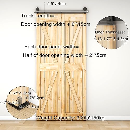 Miniatura 4 de CCJH Kit de herrajes para puerta corrediza de granero plegable de 3.5 pies42 pulgadas, resistente para 2 puertas (solo kit de herramientas, sin