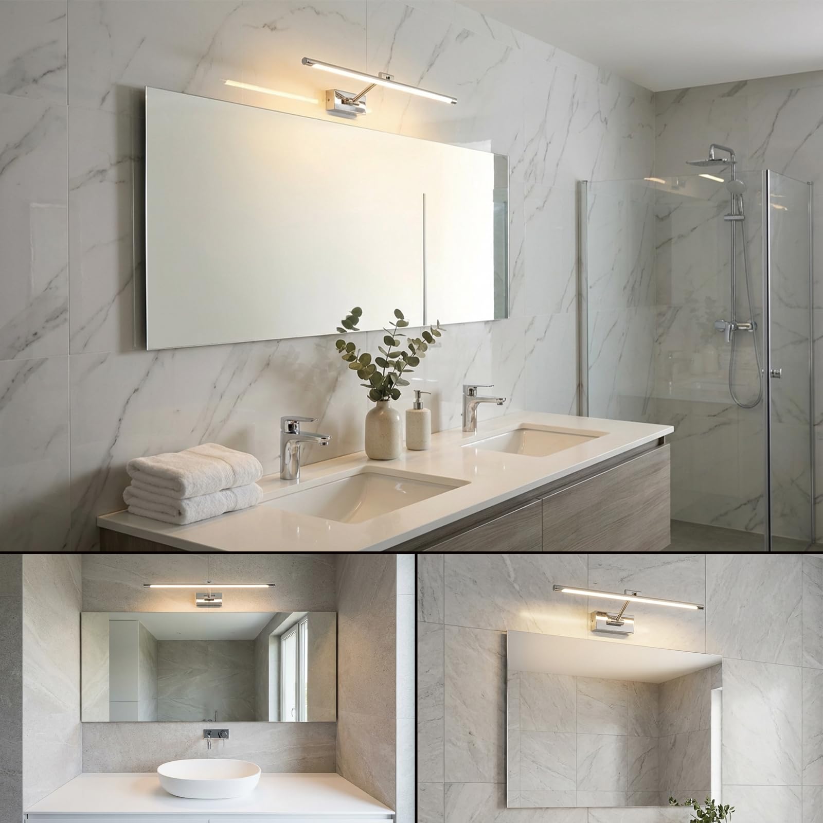 Alpinaluz Aplique LED para Cuadros y Espejos 48 cm 10W 2700K Luz Blanca Cálida Cromado Brillante con Brazo Articulado Orientable para Iluminación Precisa y Elegante
