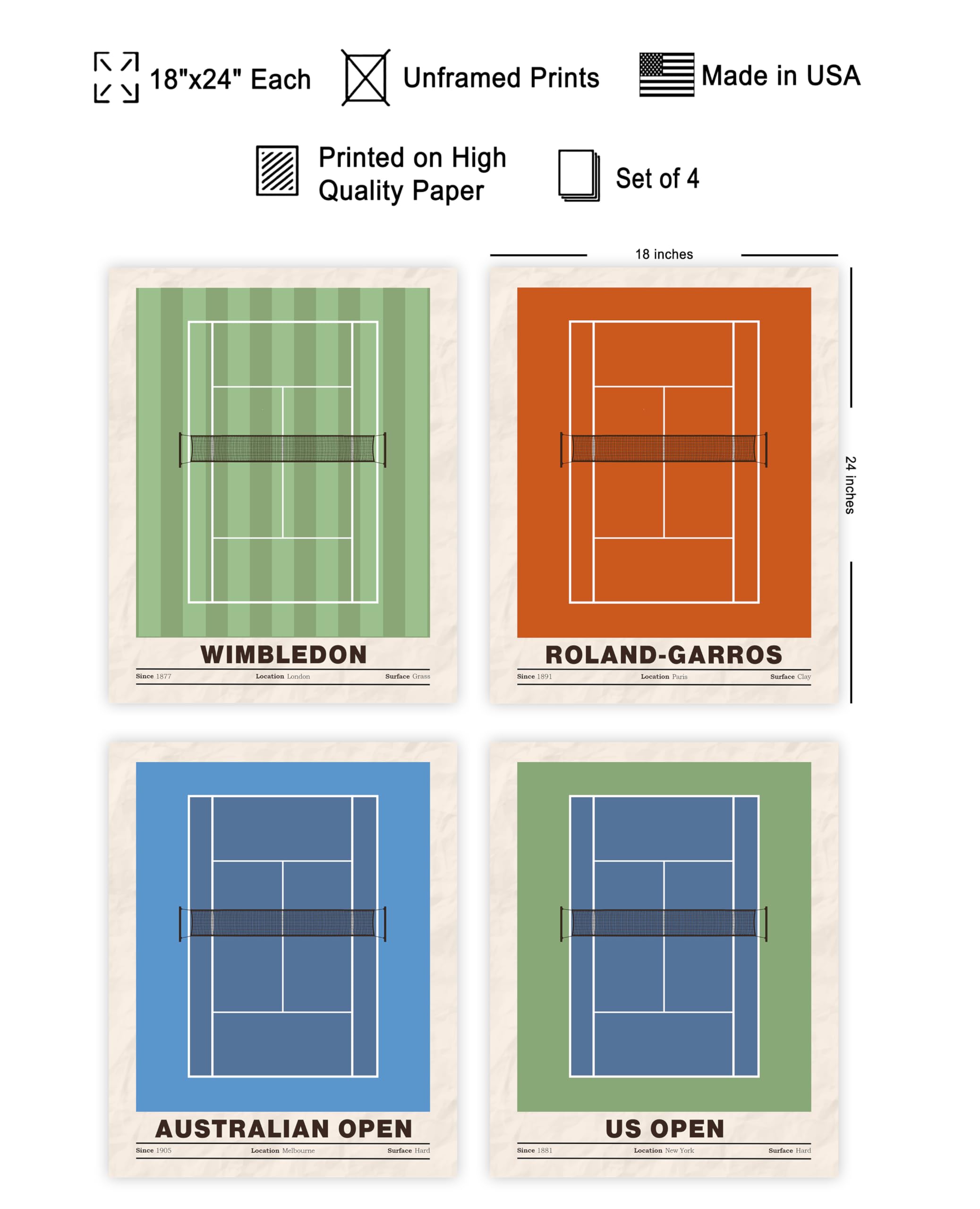 Amazon.com: Monem Art 4-Piece Sports Poster - Tennis Print