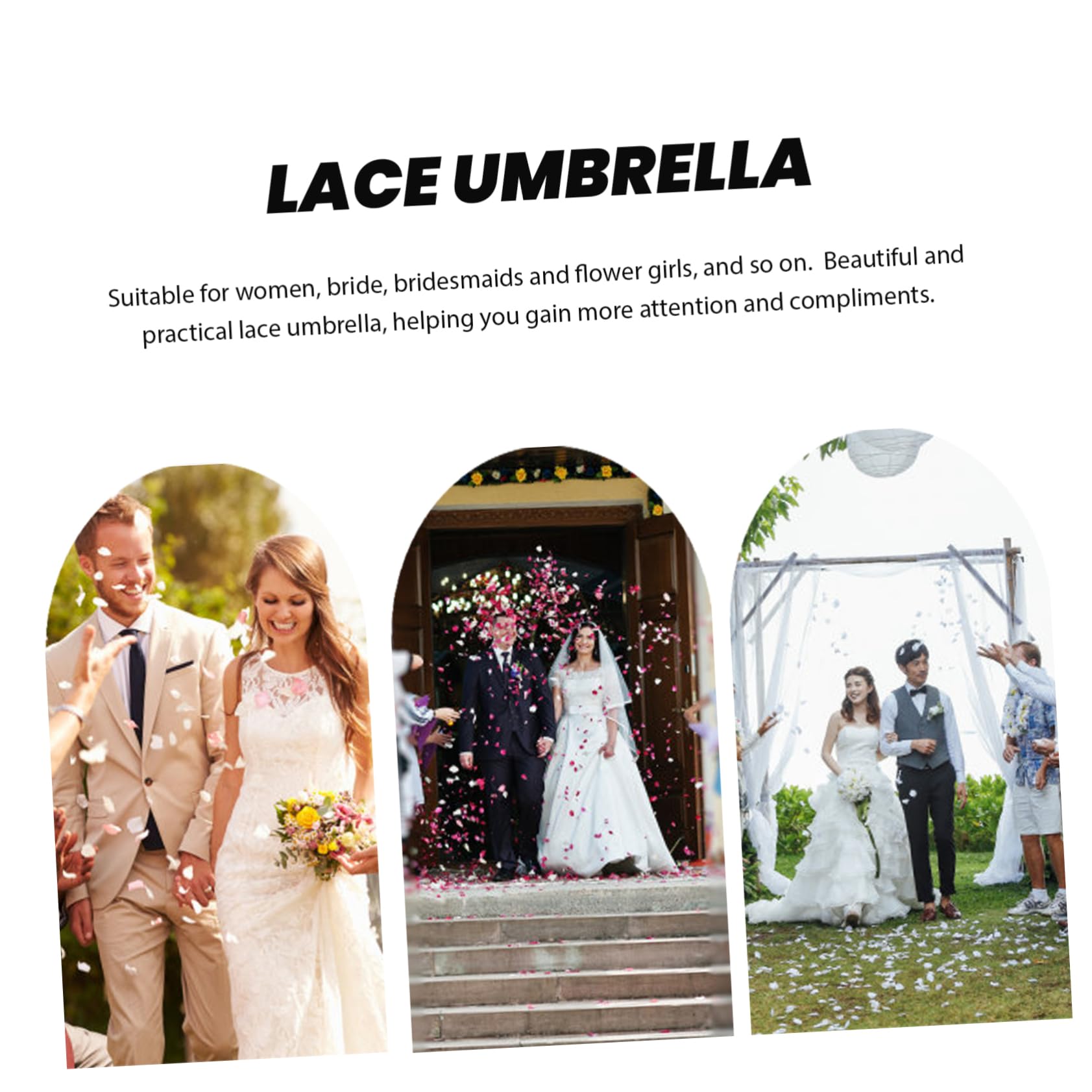 BESTonZON 3pièces Parasol Dentelle Élégante Pour Mariage Accessoire De Photographie Parapluie Décoratif Portable Pour Fêtes Et Événements Spéciaux Couleur Blanche Compacte