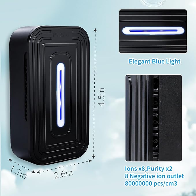 2 Pack Purificador de Aire Ionizador Silencioso Portátil 2026 Negro miniatura 7