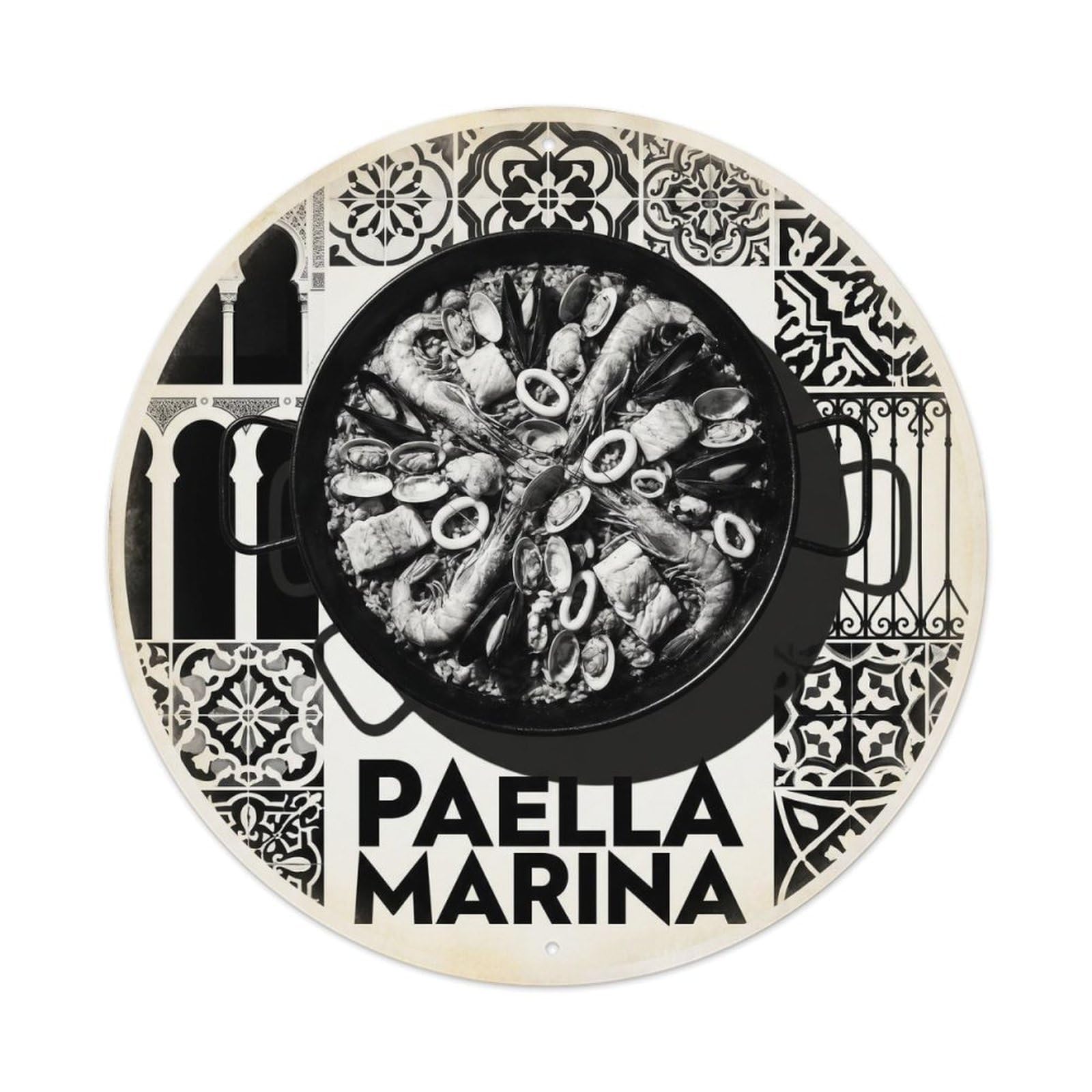 Paella Restaurant Monochrome Spanish Food Metal Tin Sign
