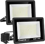 Ceena 2 Pack 120W Plug-in LED Flood Lights Outdoor, 12000lm Super Bright LED Work Light with Switch, 5.9 ft Cord, IP66 Waterproof 6000K Floodlight for Backyard, Workshop, Basketball Court