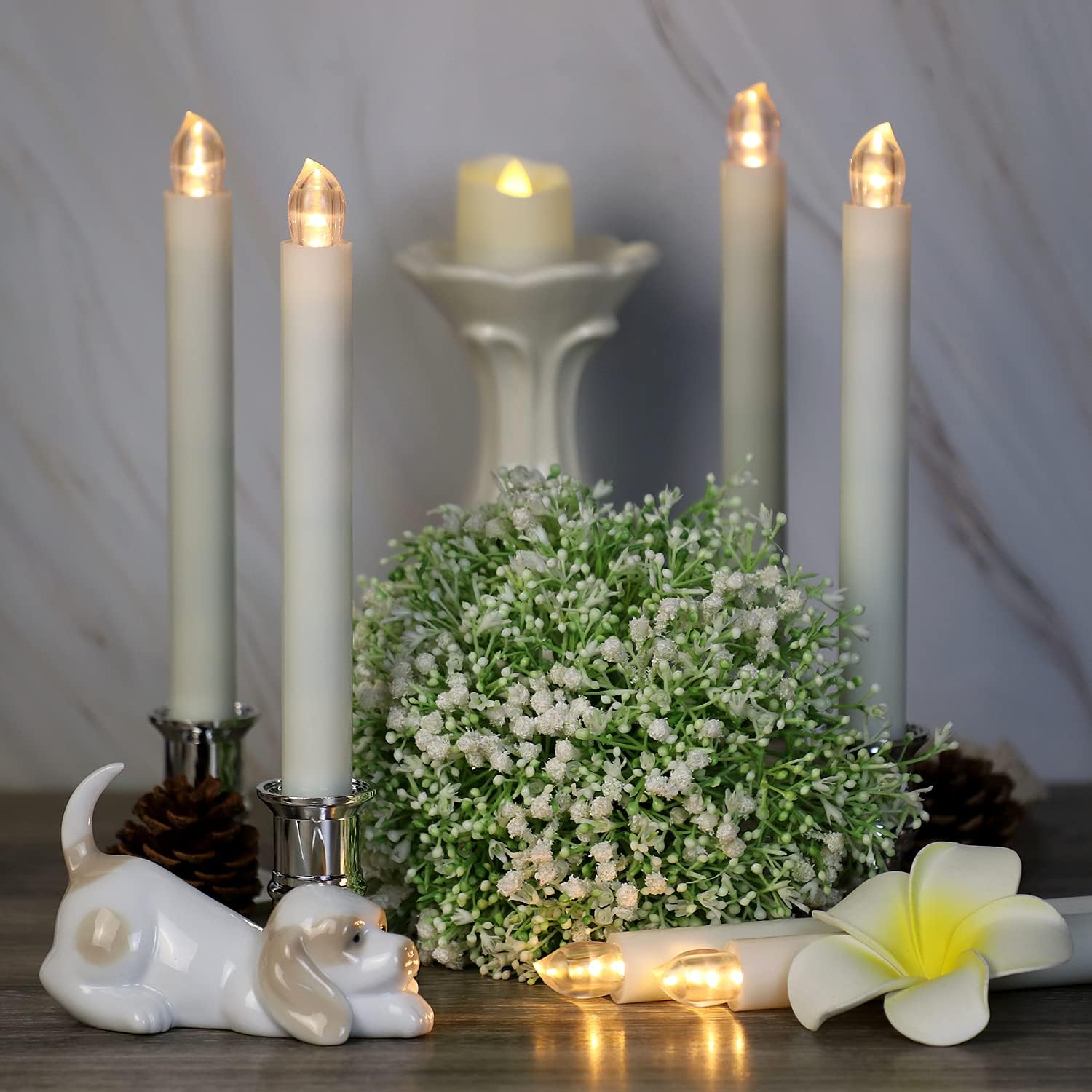 Set of 12 Flickering Flameless Window Candles with Remote and Timer, 8.7" H Battery Operated LED Taper Candles with Removable Silver Holders and Suction Cups, Ideal for Daily/Christmas Decor