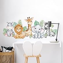 Tanlaby Jungle Animal Wall Stickers Hippo Lion Giraffe Elephant Zebra Removable Wall Sticker for Baby Room Nursery Living Room Wall Decoration