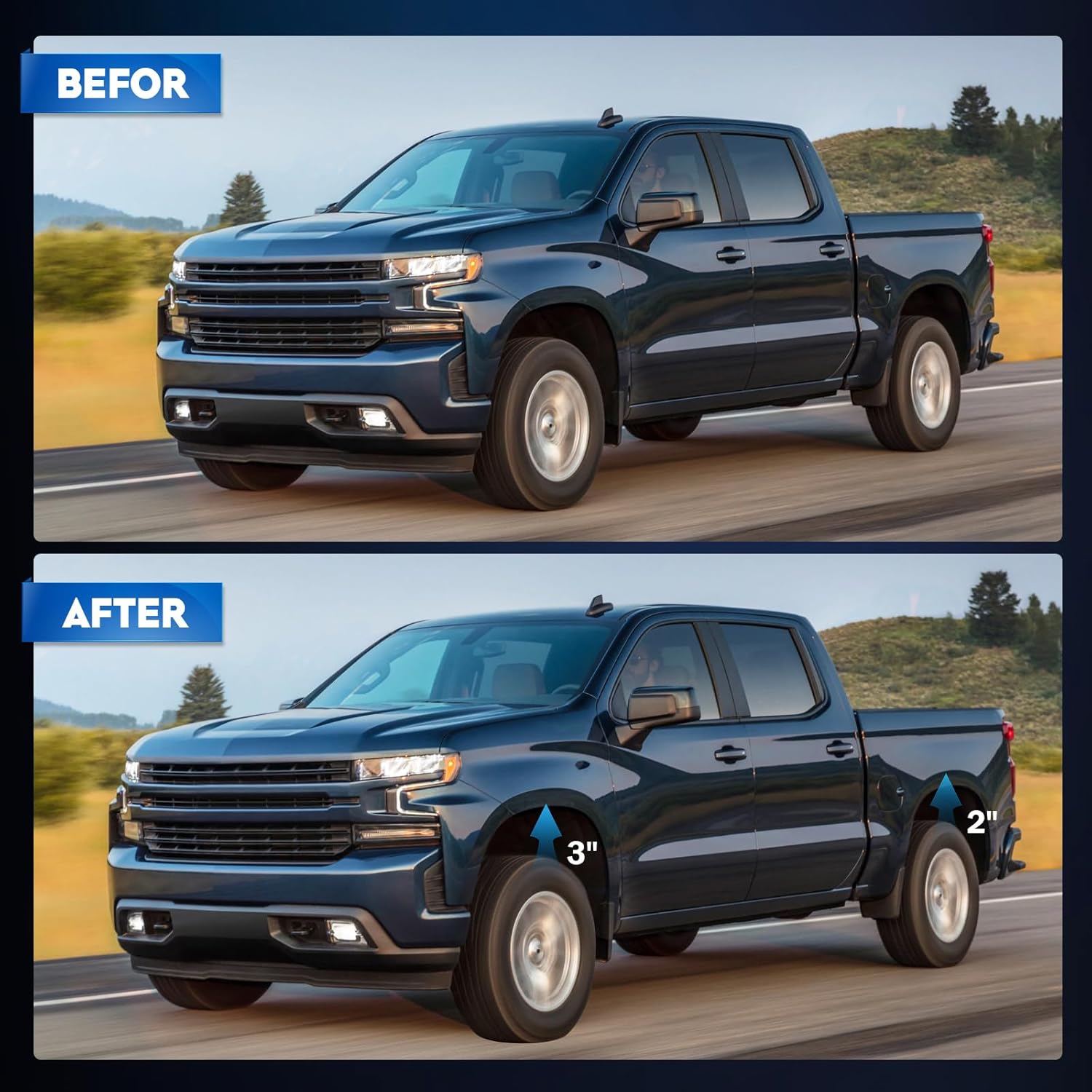 Leveling Lift Kit 3in Front and 2in Rear Suspension Kit for Toyota for Tundra 2007-2021, 3" Front Strut Spacers and 2" Rear Lift Spacer