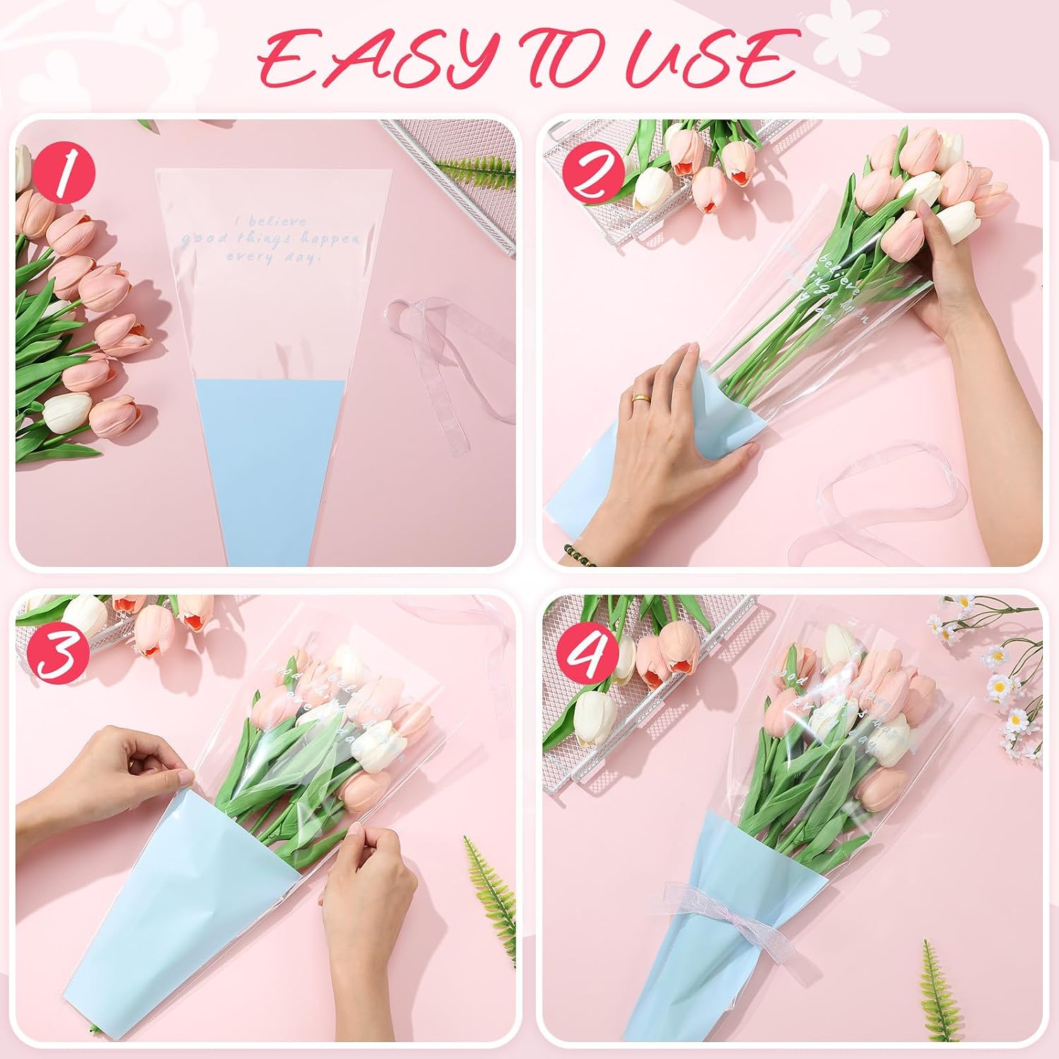 INOOMP 150pcs Disposable Plastic Flower Wrapping Bags for Bouquets with Opp Material, Enhance Visual Appeal, for Daily Use and Graduation Ceremonies image 3