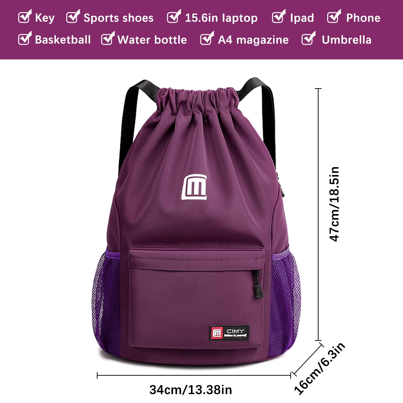 Sarsumir Borsa con Coulisse Sacca Sportiva, Impermeabile Sacchetta Sportiva Grande capacità Zaino con Coulisse Sacca Zaino per Uomo Donna