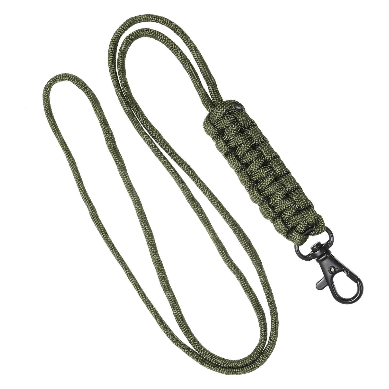 PATIKIL 20 Inch Paracord Lanyard, Braided Lanyard Necklace Keychain Badge Lanyard with Alloy Clip for Keys ID Card Badge Holder Green