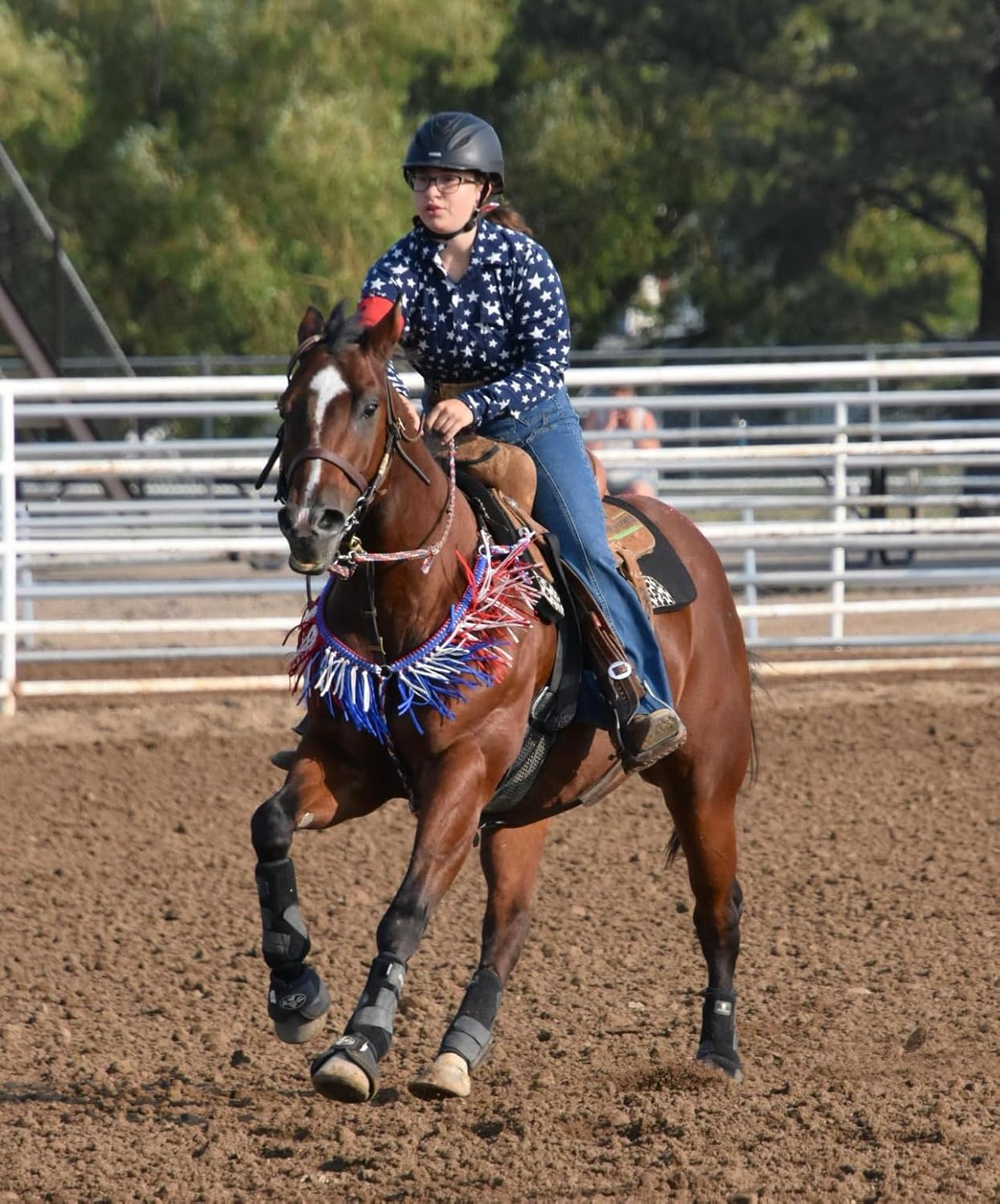 fringe breast collar paracord horse tack red white and blue patriotic