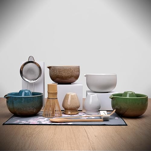 Miniatura 9 de Joyscale Juego de batidor de matcha, cuenco de matcha con boquilla, juego de 8 piezas de matcha (blanco al horno blanco) para hacer desayunocafé,