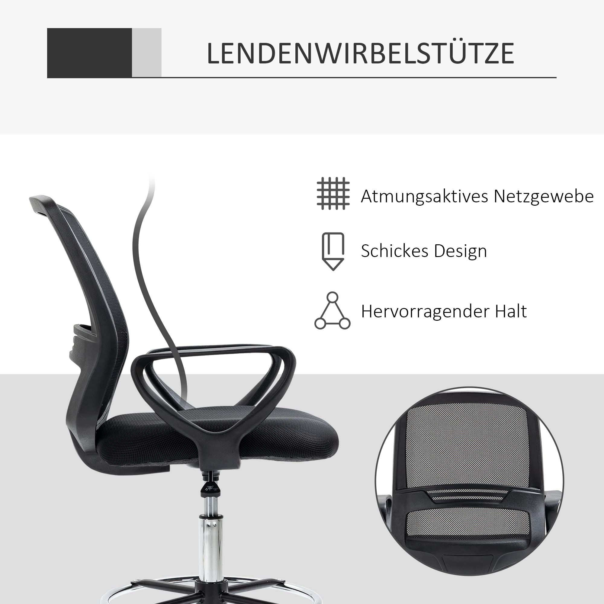 Vinsetto Ergonomischer Bürostuhl Höhenverstellbarer Schreibtischstuhl Mit Neigbarer Rückenlehne Bis Zu 130° Kippfunktion Und Einklappbarer Fußstütze Stahl 73x66x112-118 Cm Schwarz
