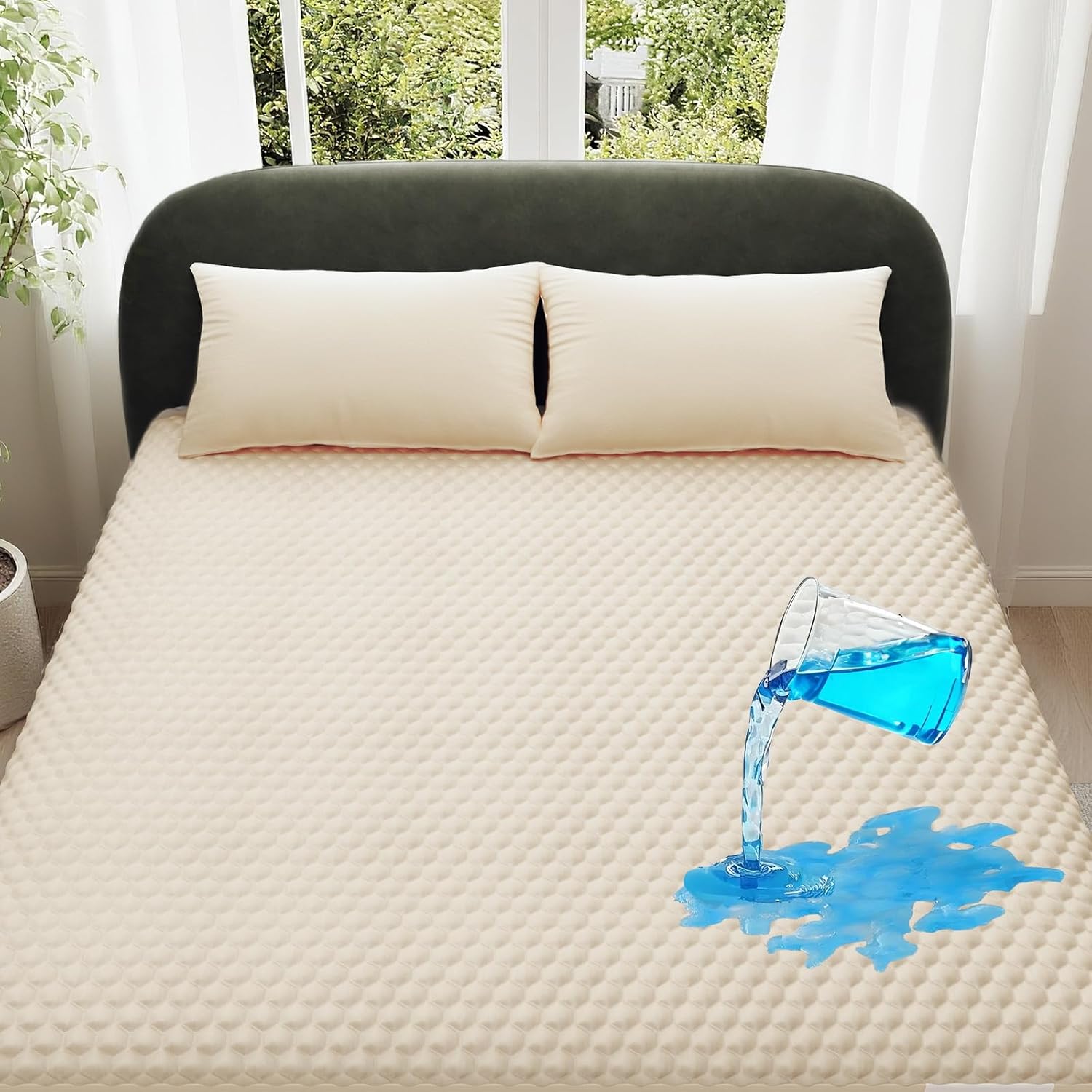 OhGeni Protector de colchón 100% impermeable, protector de colchón tamaño Queen, se adapta a colchones de 6 a 20 pulgadas con bolsillo profundo,