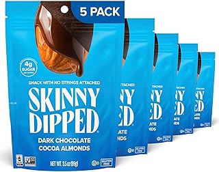 SkinnyDipped Dark Chocolate Cocoa Almonds, Healthy Snack, Plant Protein,...